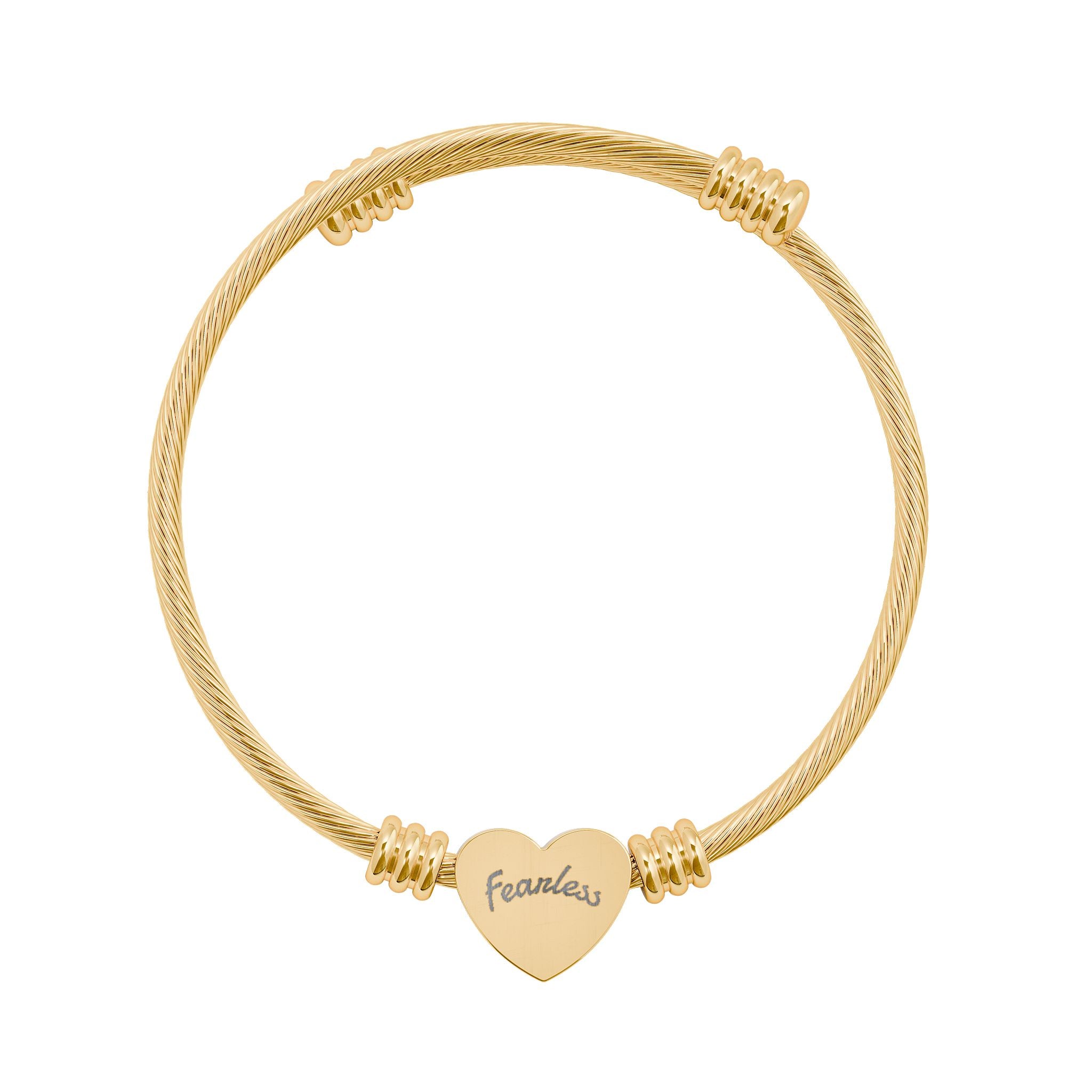 Engravable Heart Cuff Bracelet — Stainless Steel Bangle (Silver or Gold)