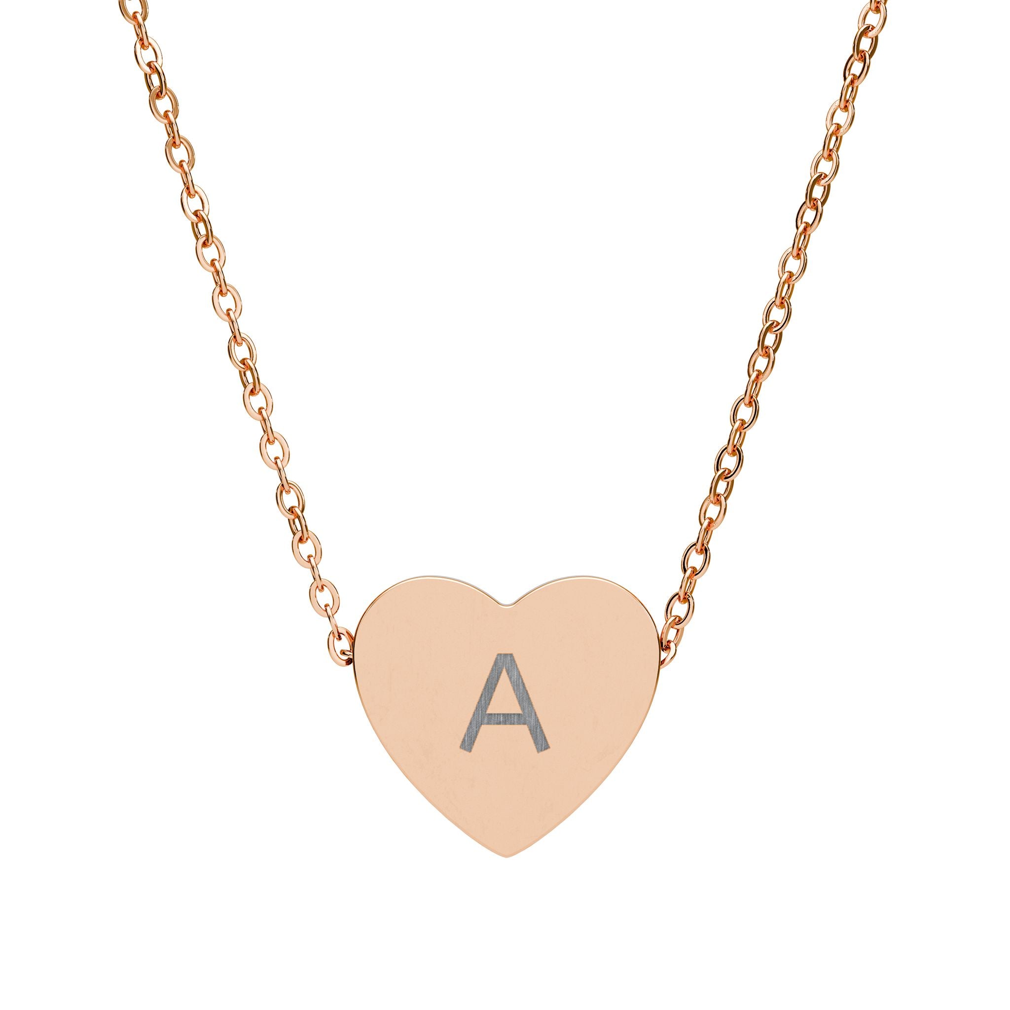 Engravable Heart Necklace — Personalized Initial Pendant in Silver or Rose Gold