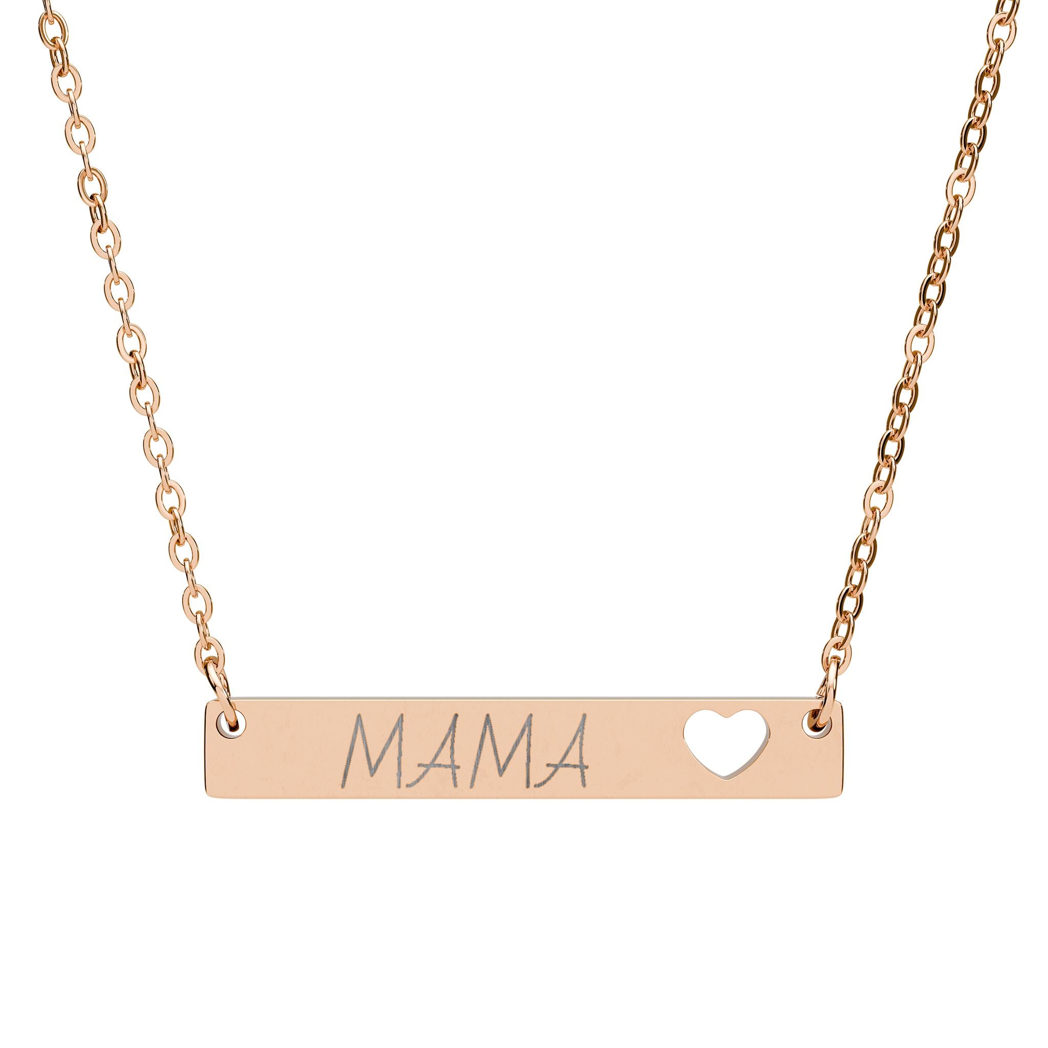 Engraved Cutout Heart Bar Necklace — Personalized "MAMA" Name Plate