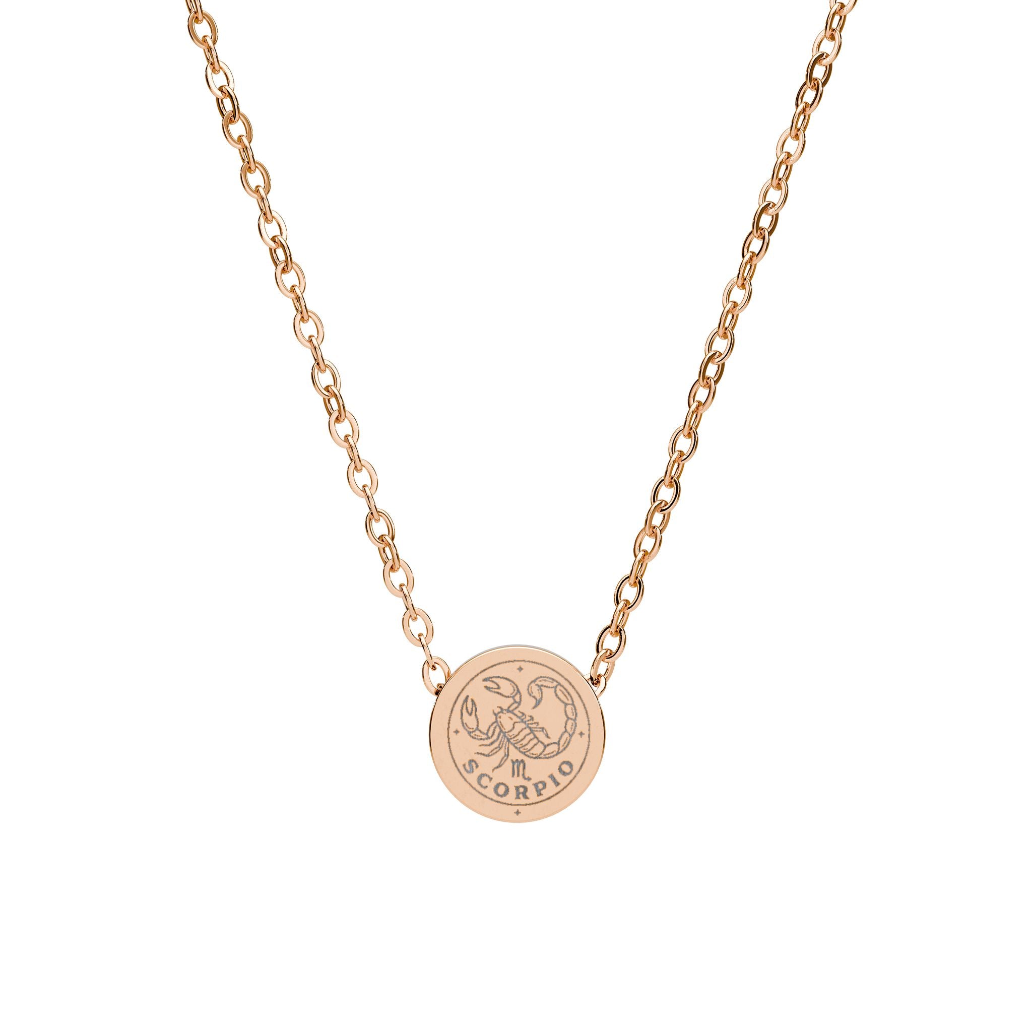 Scorpio Mini Circle Necklace — Engraved Zodiac Pendant