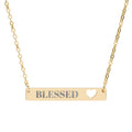Bar Necklace — "Blessed" Cutout Heart Engraved Pendant