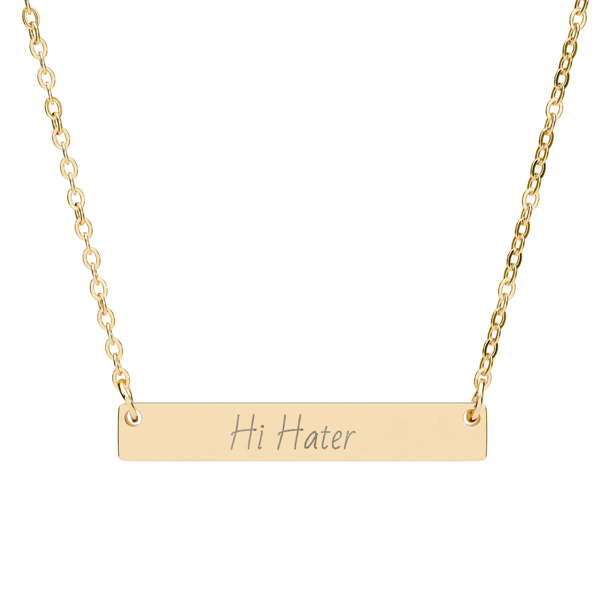 Engraved Bar Necklace — "Hi Hater" Personalized Horizontal Pendant