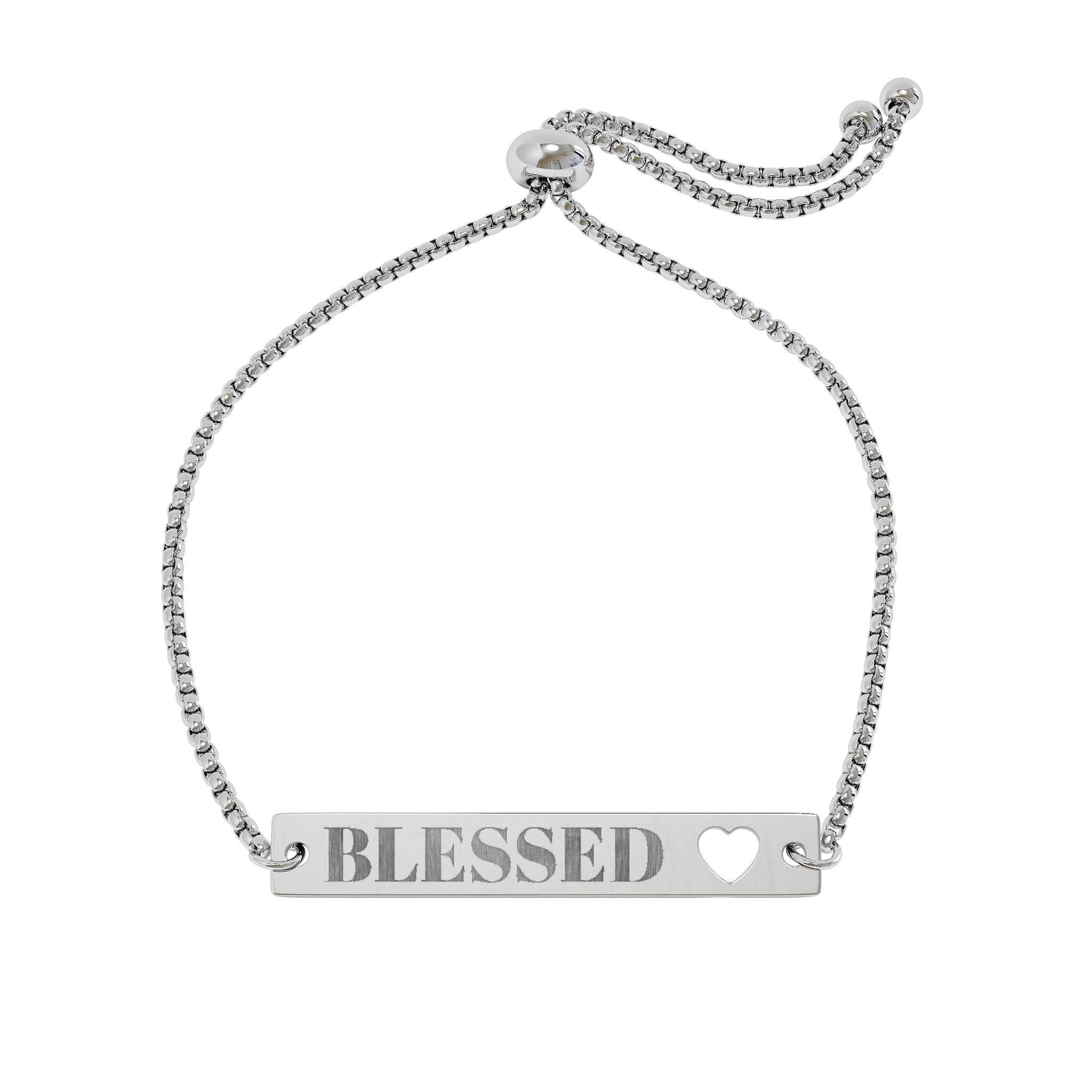 Engravable 'BLESSED' Heart Bar Bracelet — Adjustable Gold/Rose Gold