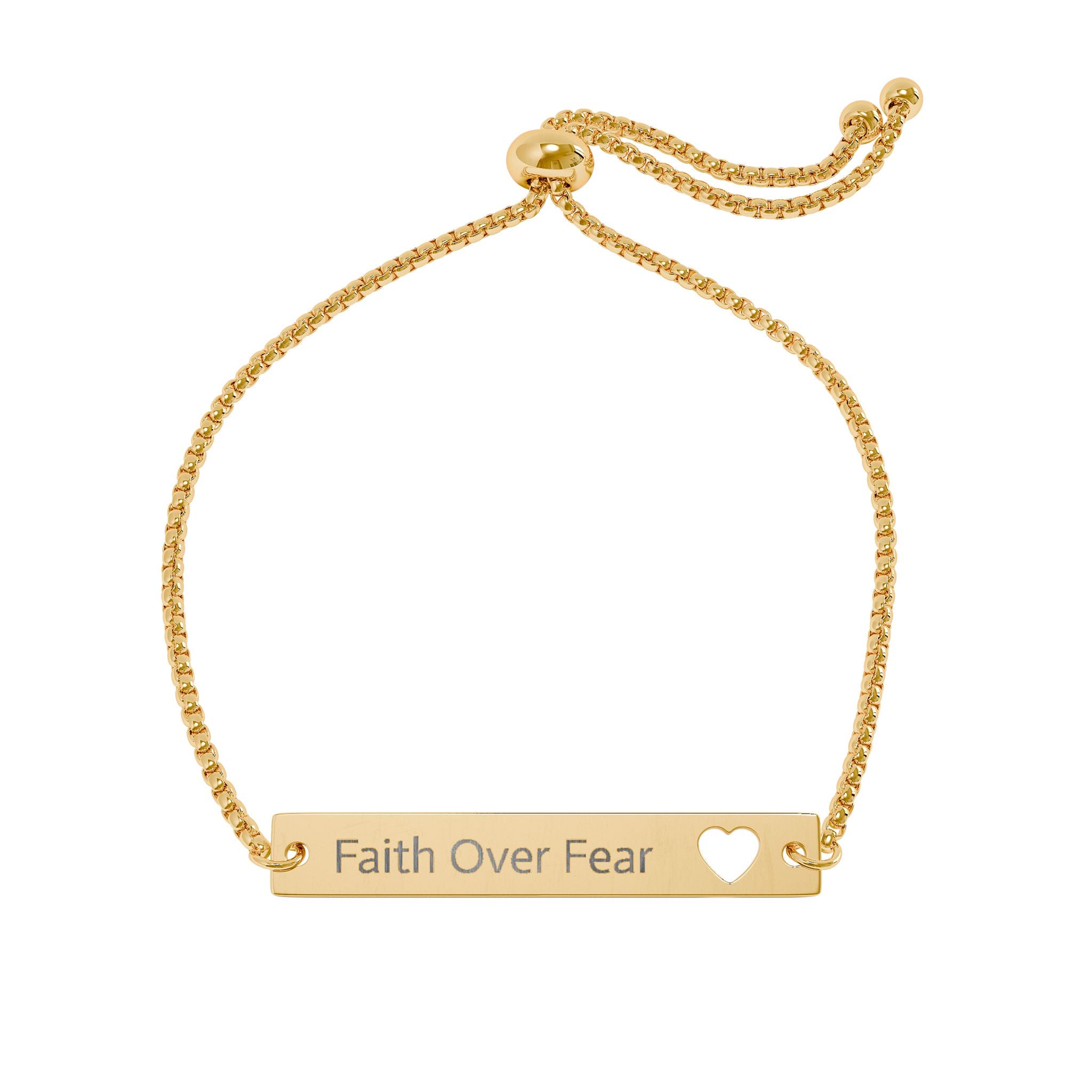 Engraved Heart Bar Bracelet – “Faith Over Fear” Adjustable Bracelet