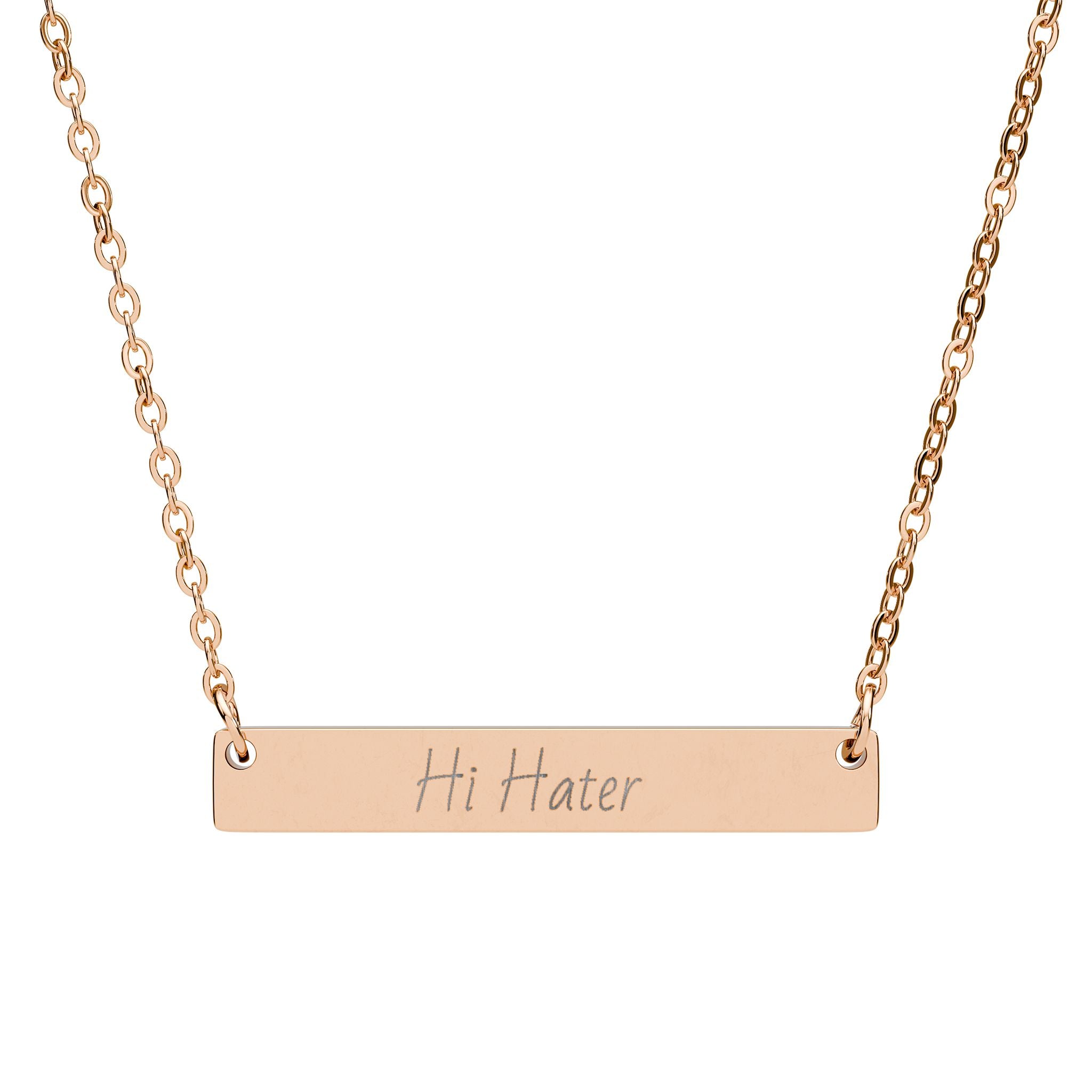 Engraved Bar Necklace — "Hi Hater" Personalized Horizontal Pendant