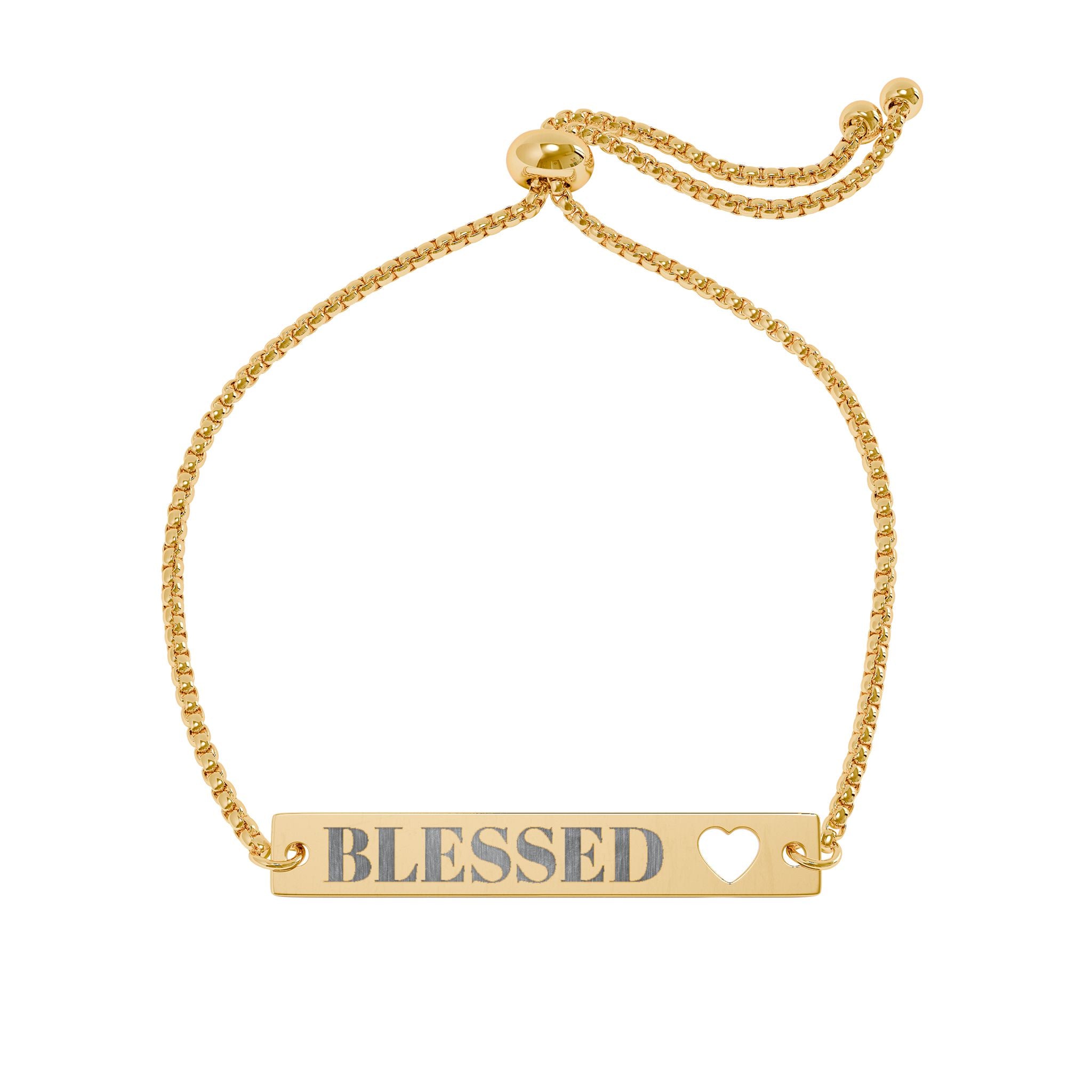 Engravable 'BLESSED' Heart Bar Bracelet — Adjustable Gold/Rose Gold