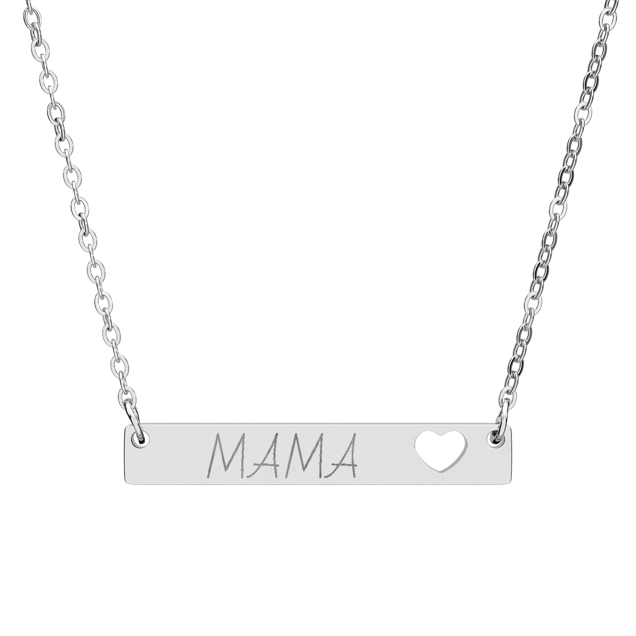 Engraved Cutout Heart Bar Necklace — Personalized "MAMA" Name Plate