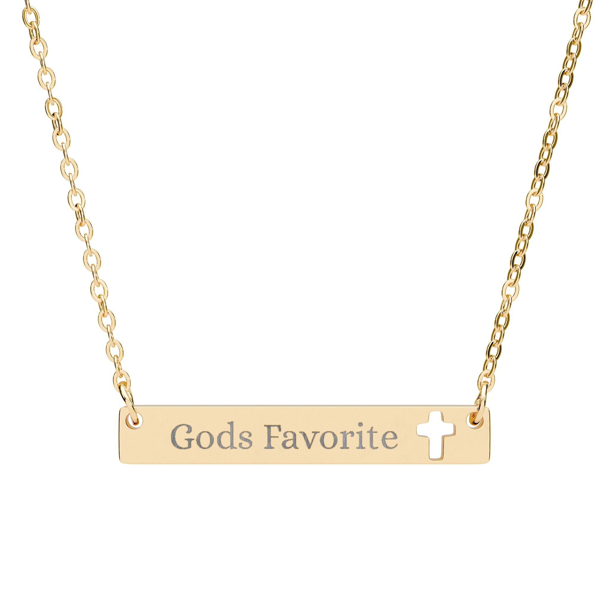 Cutout Cross Bar Necklace "God's Favorite" – Engraved Religious Pendant