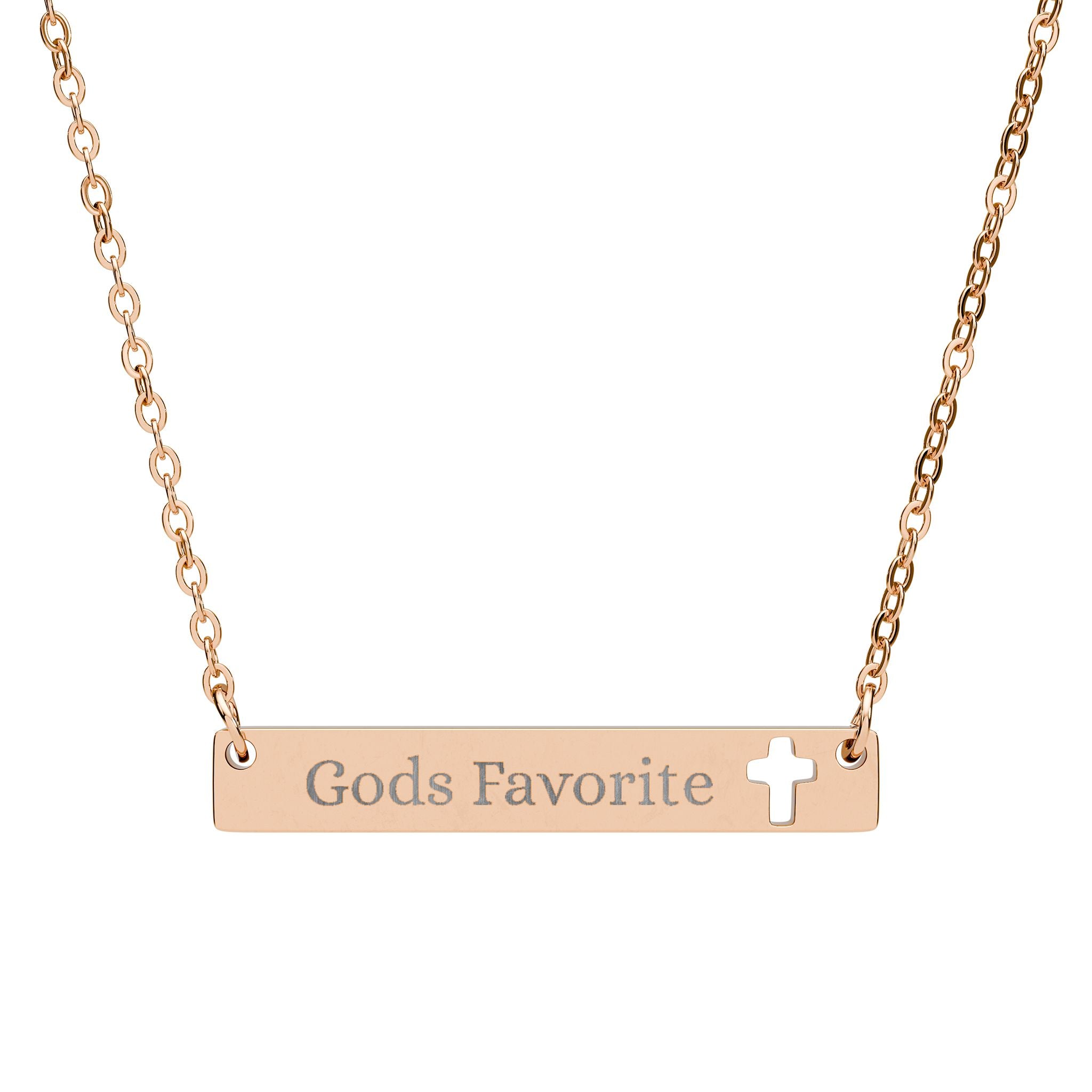 Cutout Cross Bar Necklace "God's Favorite" – Engraved Religious Pendant