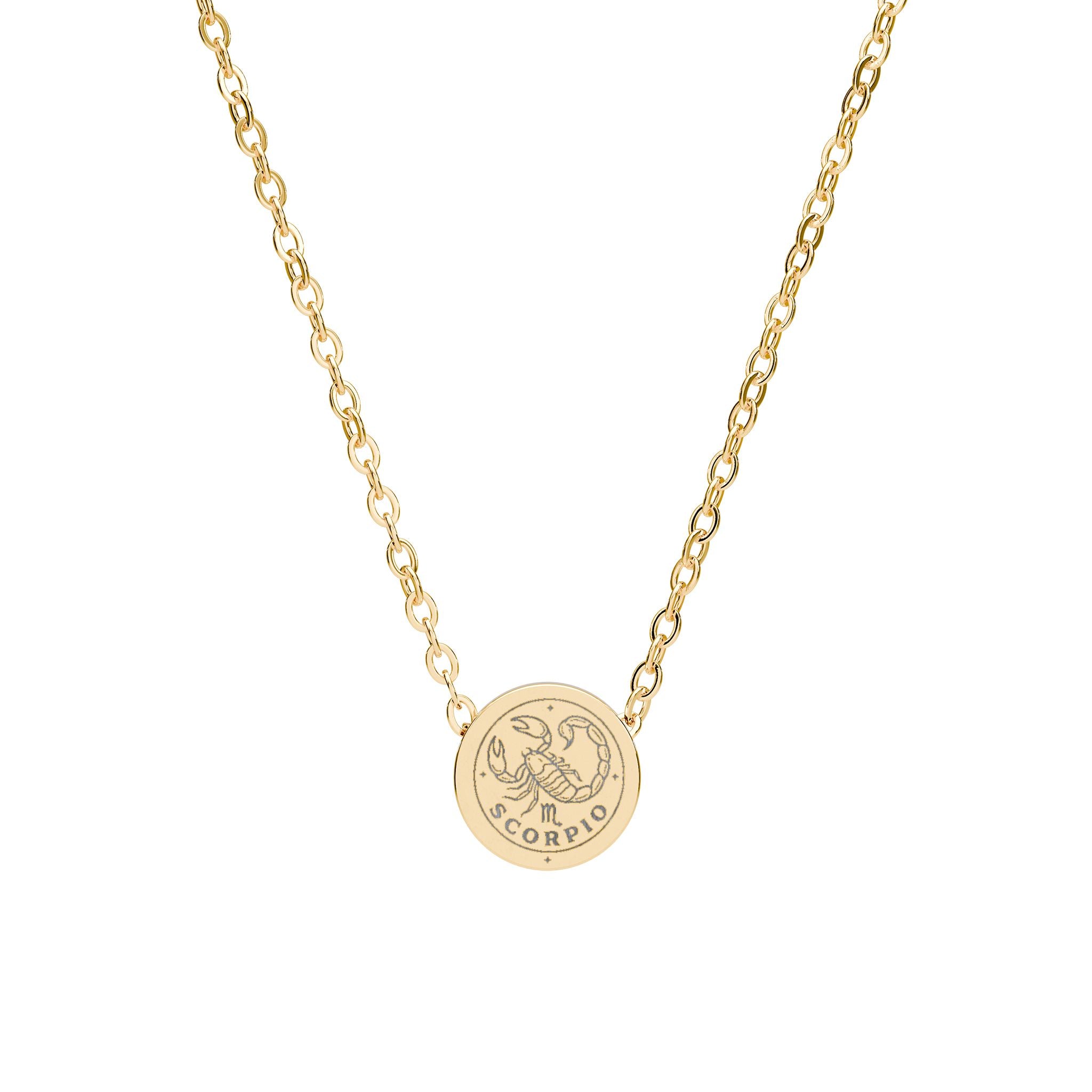 Scorpio Mini Circle Necklace — Engraved Zodiac Pendant