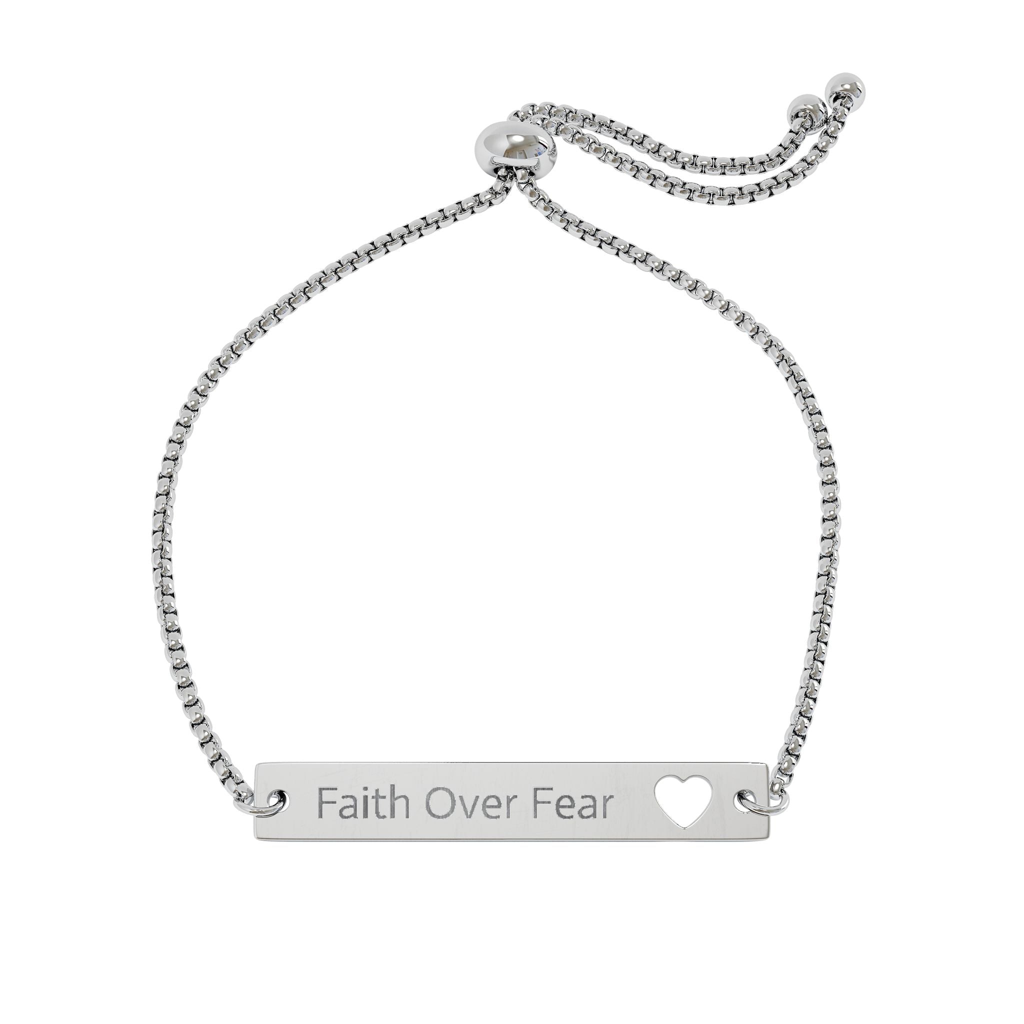 Engraved Heart Bar Bracelet – “Faith Over Fear” Adjustable Bracelet