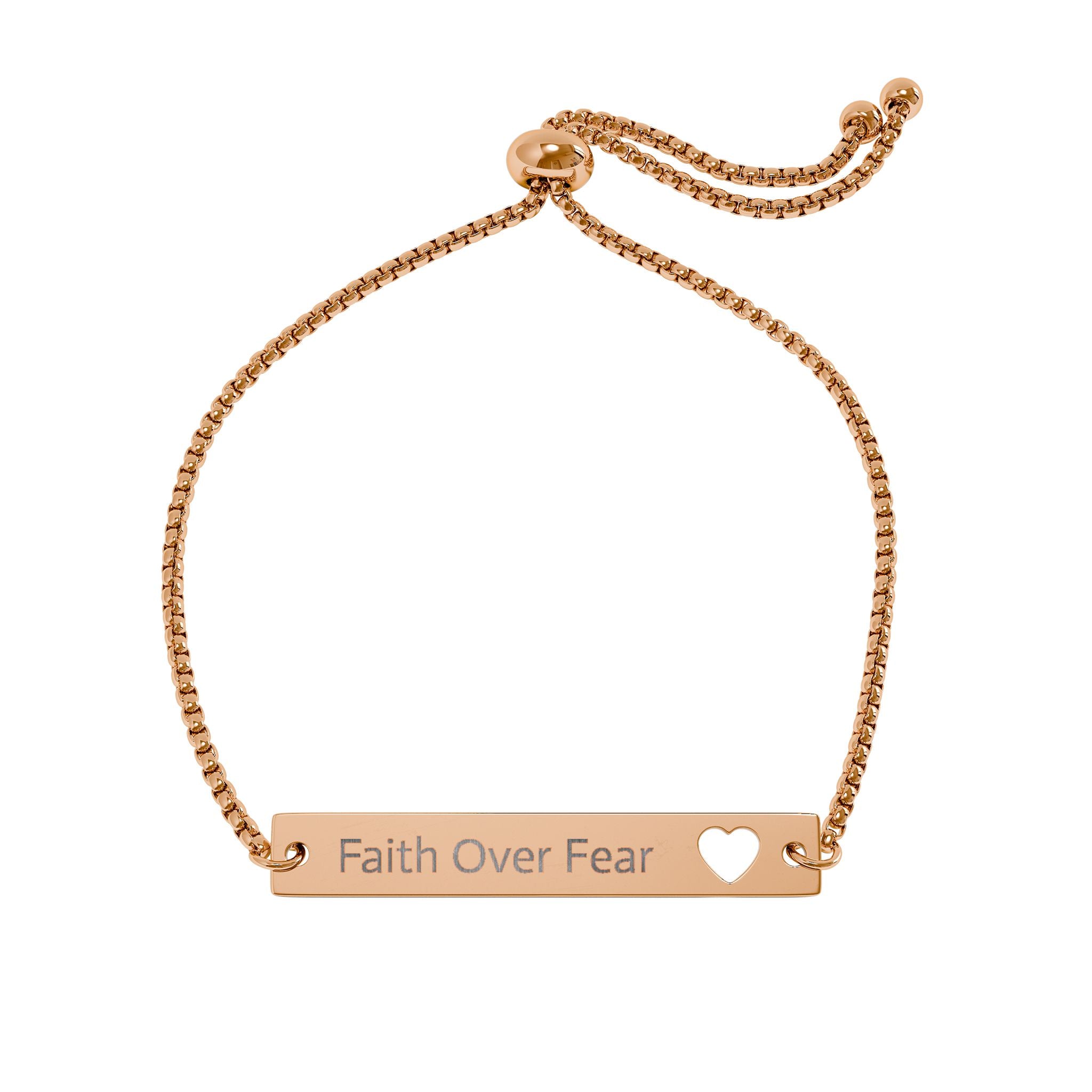 Engraved Heart Bar Bracelet – “Faith Over Fear” Adjustable Bracelet